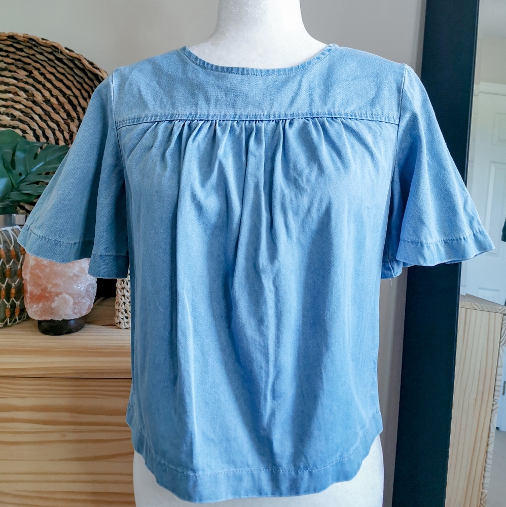 Girls On Film:Denim Crop Top & Bell Sleeves Size 6